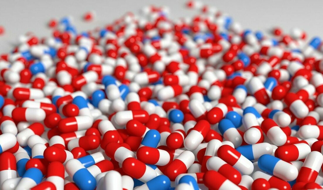 Colorful red white and blue pills